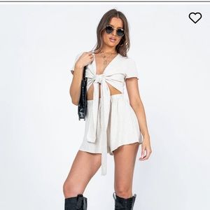 Princess Polly RAGNAR TIE FRONT ROMPER BEIGE size 0, worn twice
